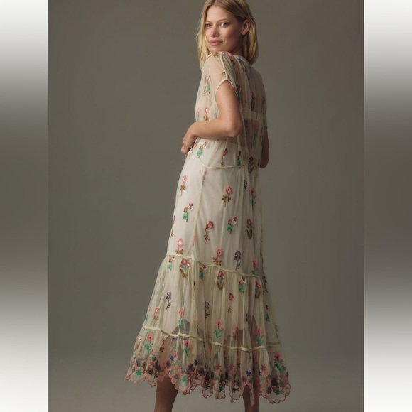 Anthropologie Floral Embroidered Sheer duster - Cream and Multicolor - Picture 3 of 5